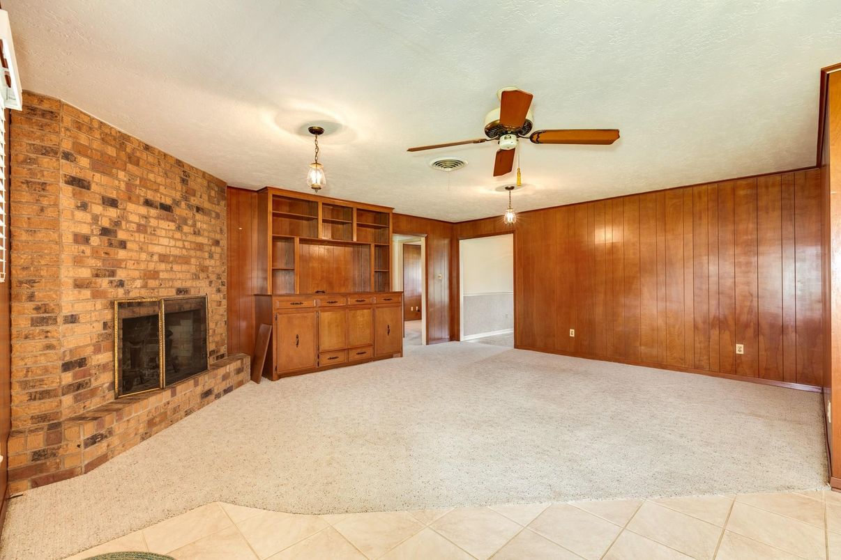 Empty room, Fireplace, Interior, Stone Walls, Wooden Walls
