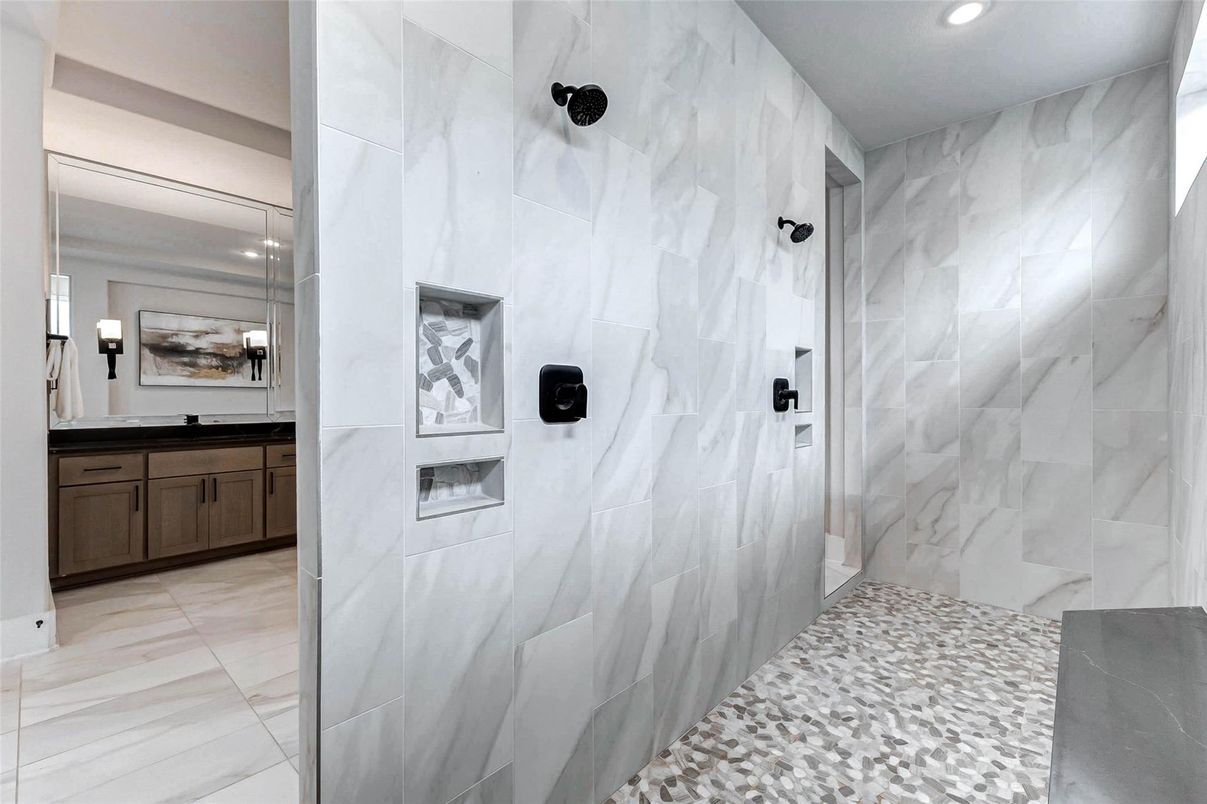 Bathroom, Interior, Marble Walls, Recessed Lighting