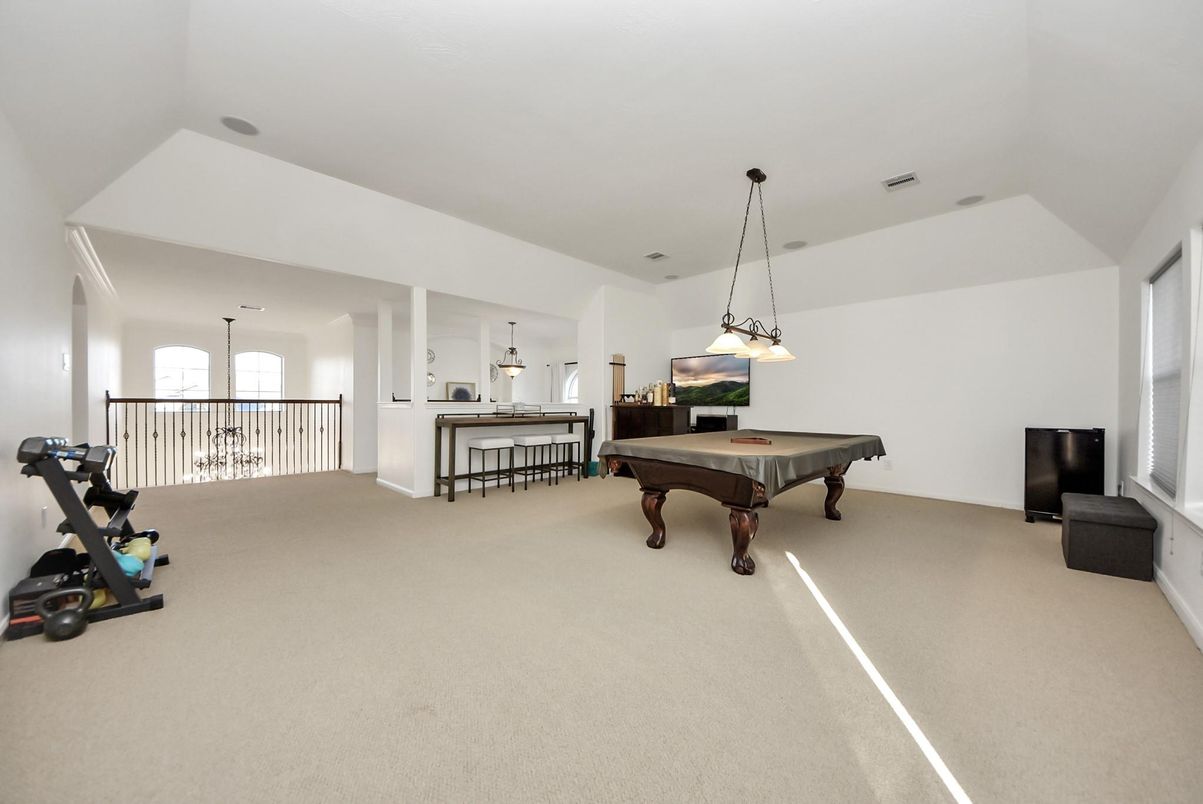 Billiard Table, Fitness Equipment, Game Room, Interior, Pendant Lights
