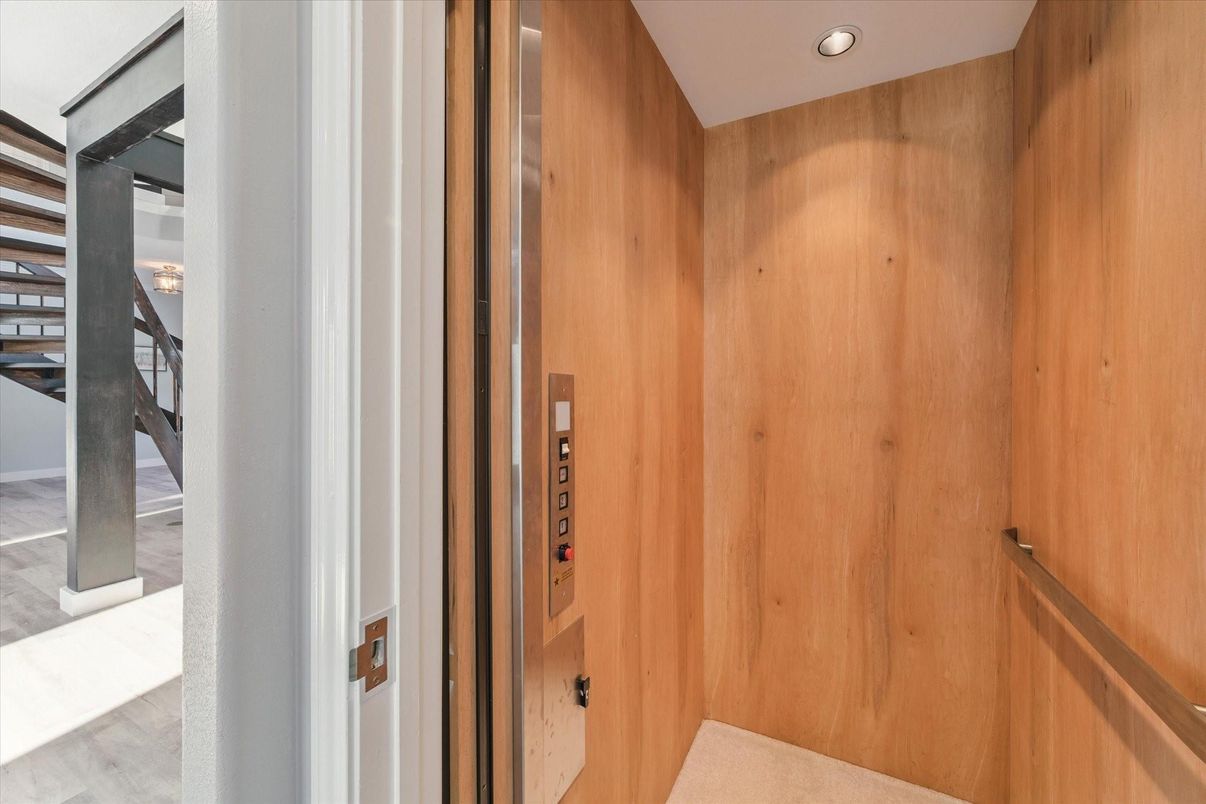 Elevator, Interior, Recessed Lighting, Wooden Walls