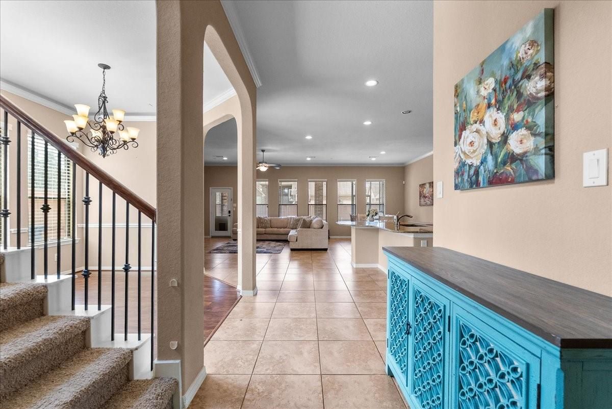 Chandelier, Interior, Living room, Recessed Lighting, Wood Texture Flooring