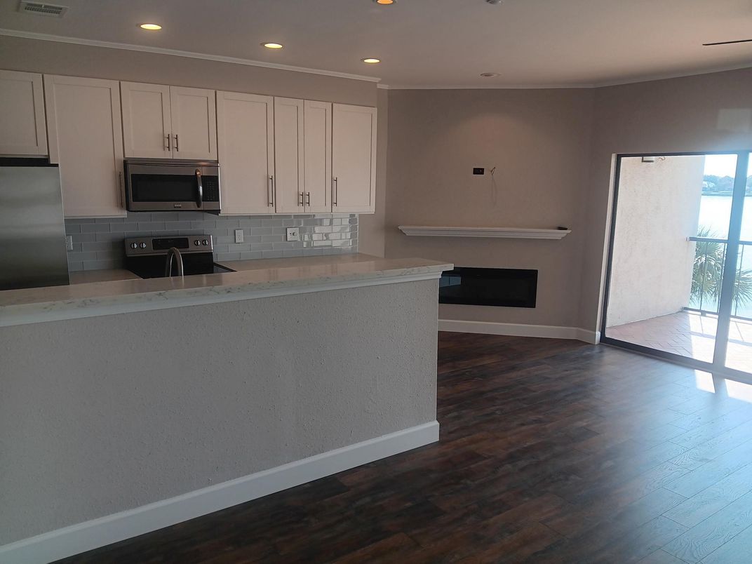 Interior, Kitchen, Recessed Lighting, Wood Texture Flooring