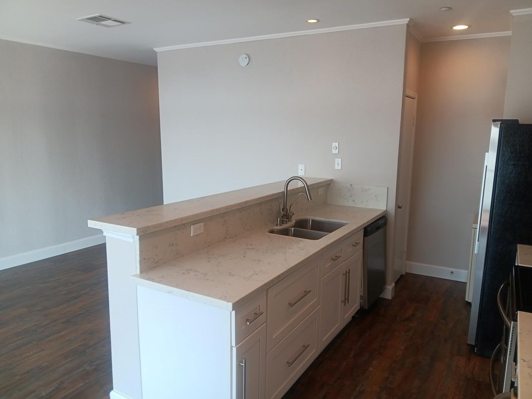 Interior, Kitchen, Recessed Lighting, Wood Texture Flooring