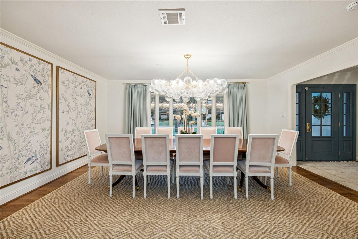 Chandelier, Dining room, Interior, Wood Texture Flooring