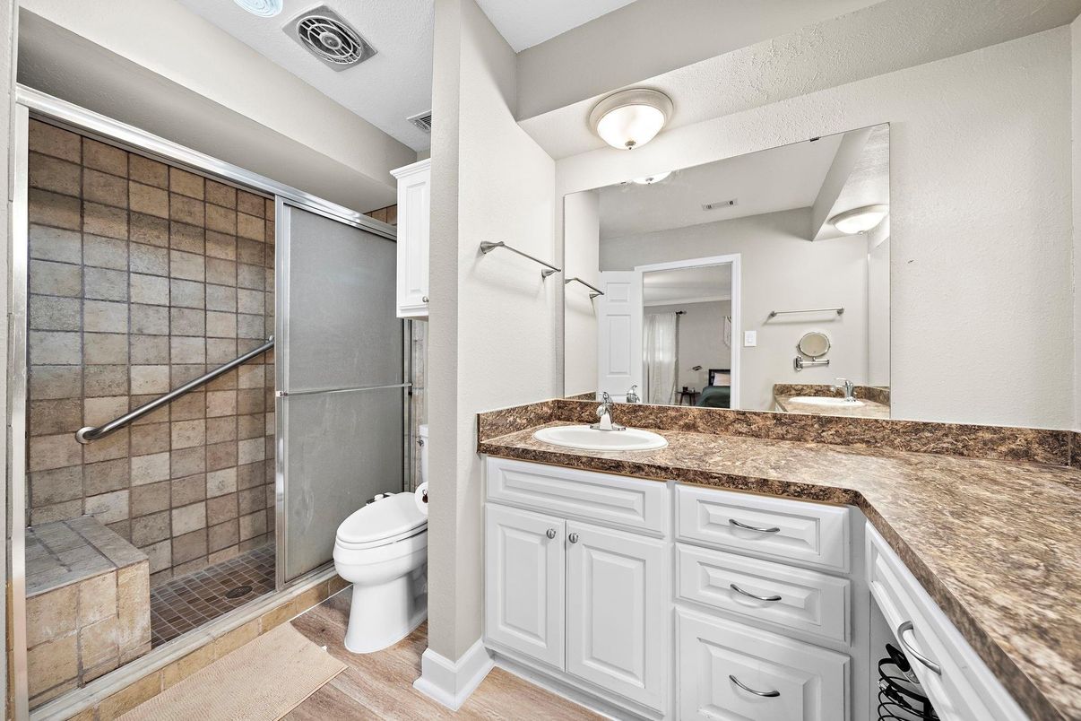 Bathroom, Dual Sink Vanities, Glass Shower, Interior