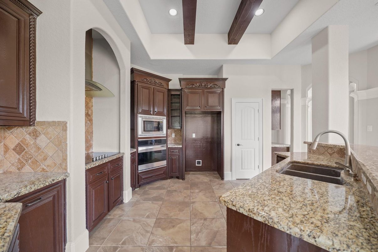 Interior, Kitchen, Recessed Lighting, Stainless Steel Appliances, Wooden Beams