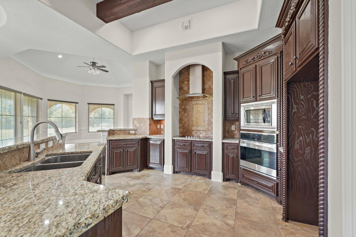Interior, Kitchen, Recessed Lighting, Stainless Steel Appliances, Wooden Beams