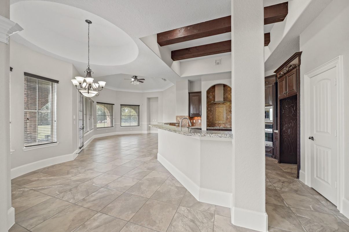 Chandelier, Interior, Wooden Beams