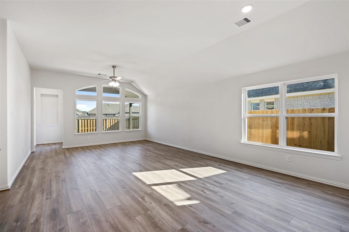 Empty room, Interior, Recessed Lighting, Wood Texture Flooring