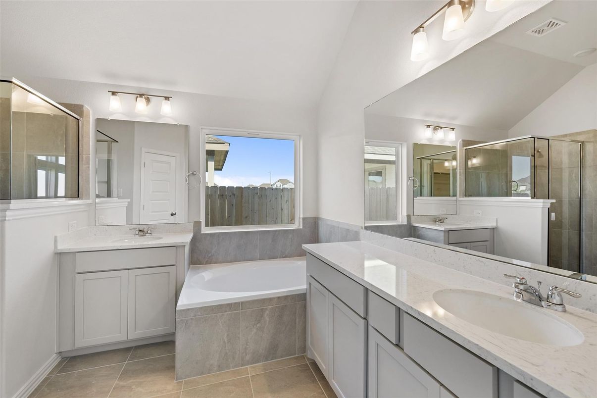 Bathroom, Dual Sink Vanities, Glass Shower, Interior