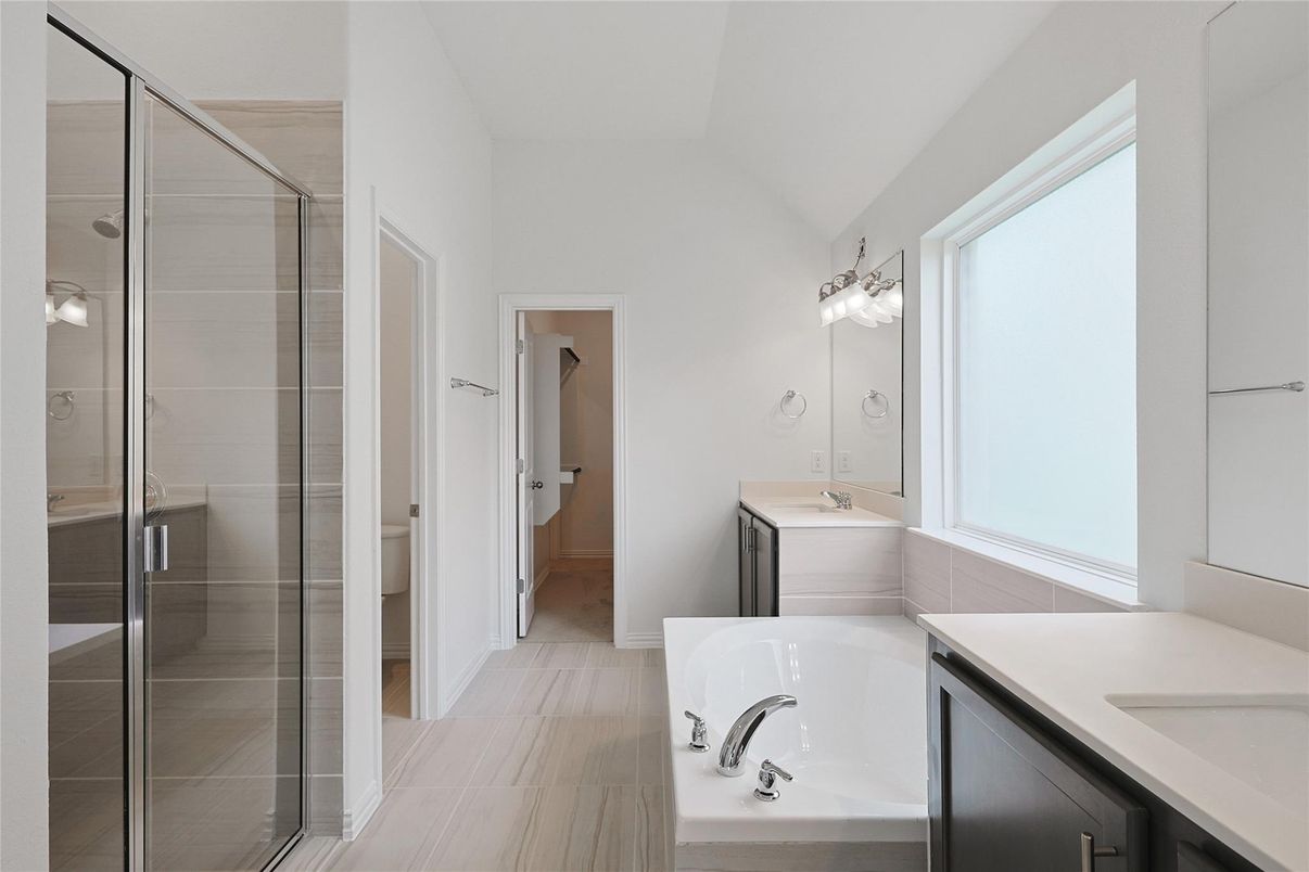 Bathroom, Dual Sink Vanities, Glass Shower, Interior