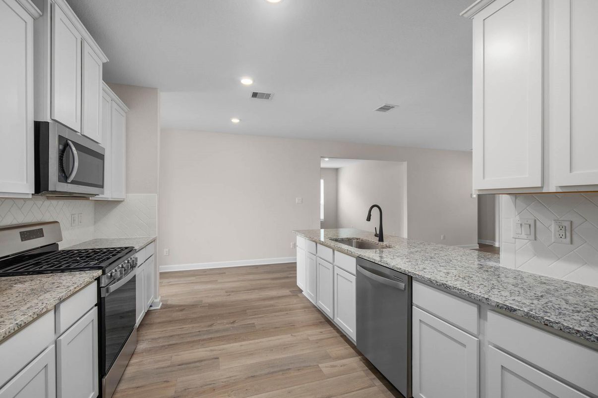 Interior, Kitchen, Recessed Lighting, Wood Texture Flooring