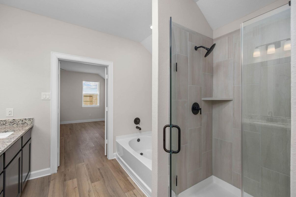 Bathroom, Glass Shower, Interior, Wood Texture Flooring