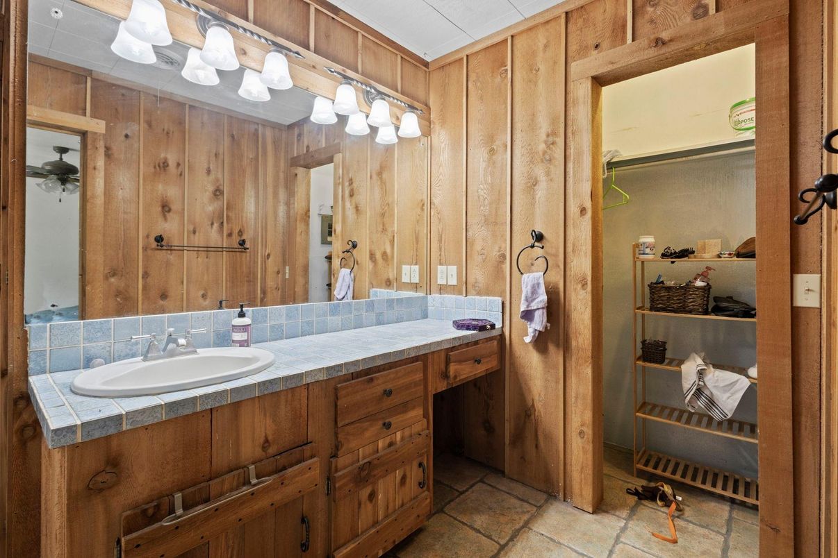 Bathroom, Interior, Tile Countertops, Wooden Walls