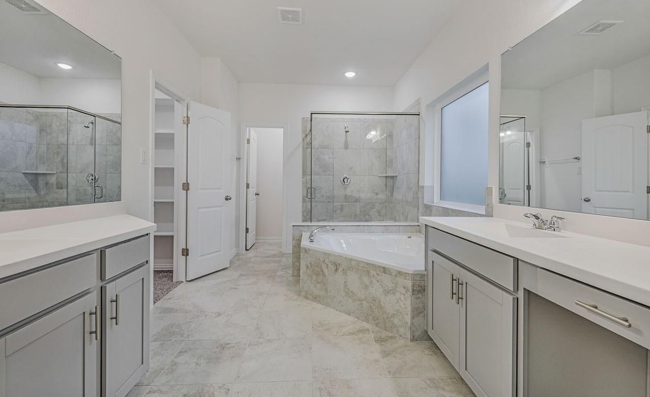 Bathroom, Dual Sink Vanities, Glass Shower, Interior, Recessed Lighting