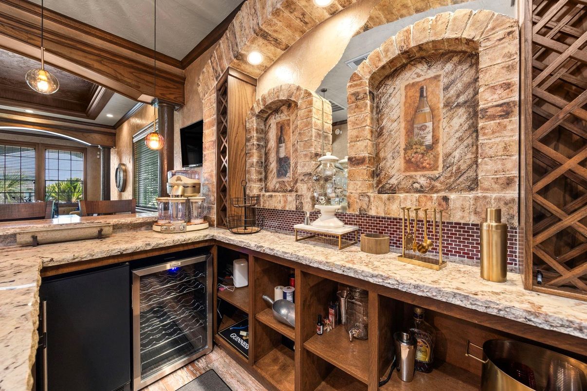 Interior, Pendant Lights, Recessed Lighting, Stone Walls, Wine Storage