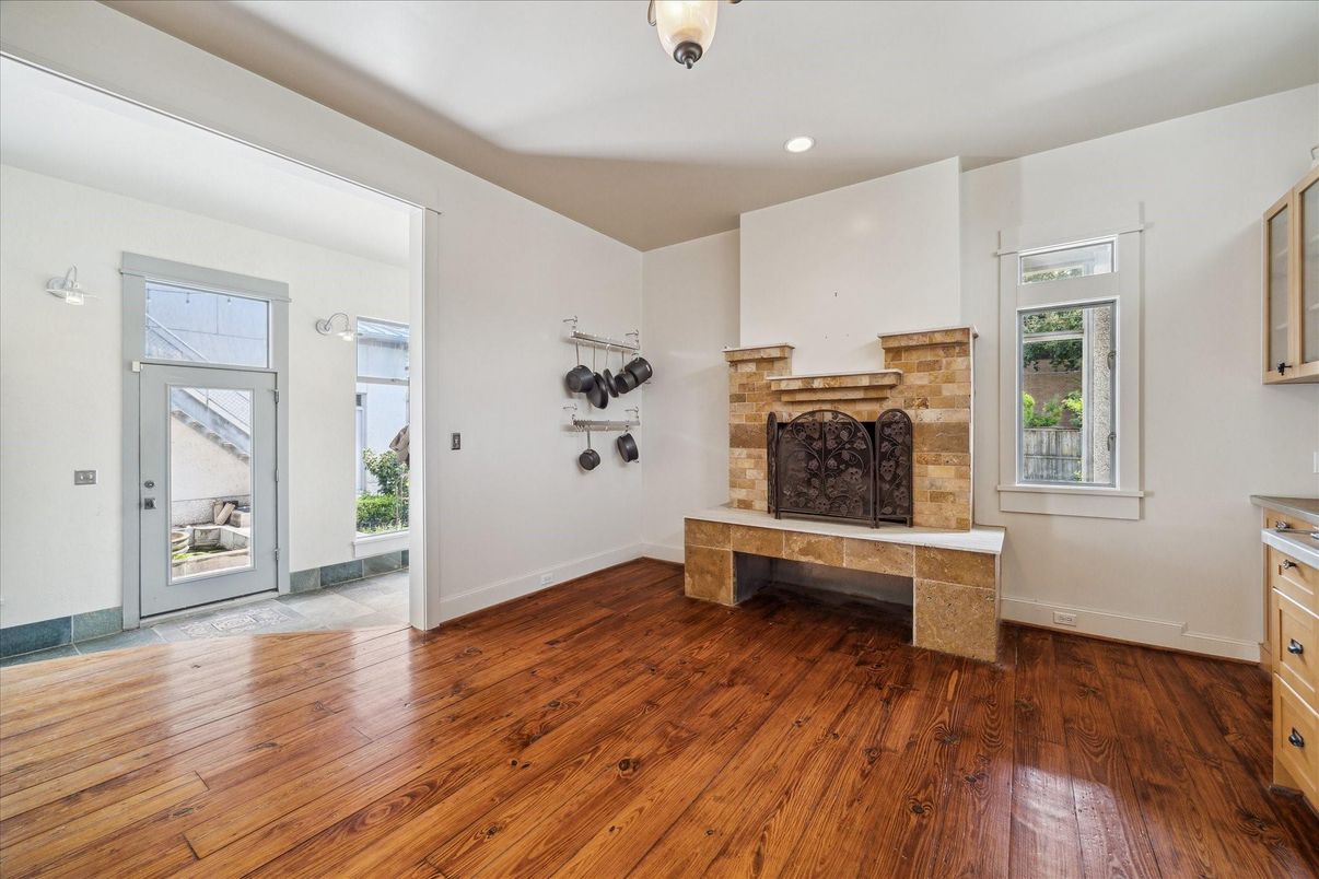 Fireplace, Interior, Recessed Lighting, Wood Texture Flooring
