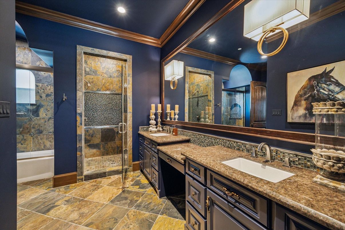 Bathroom, Dual Sink Vanities, Glass Shower, Interior, Recessed Lighting