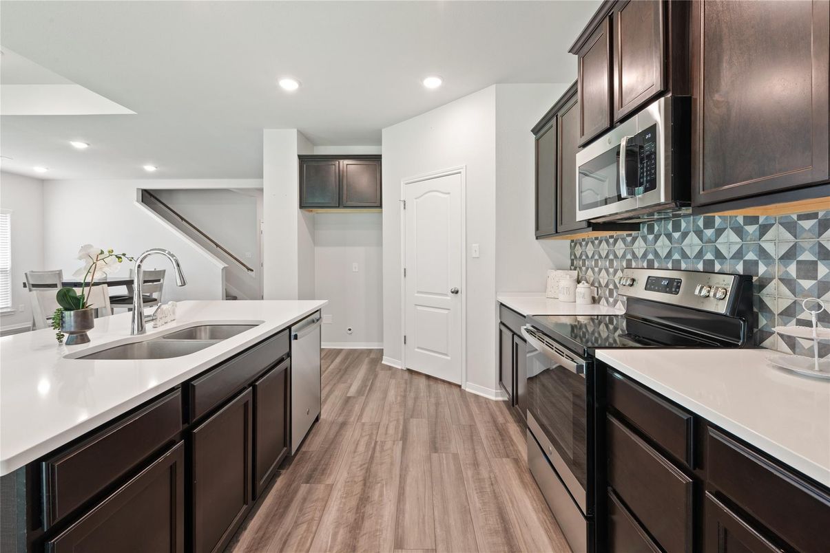 Interior, Kitchen, Recessed Lighting, Wood Texture Flooring