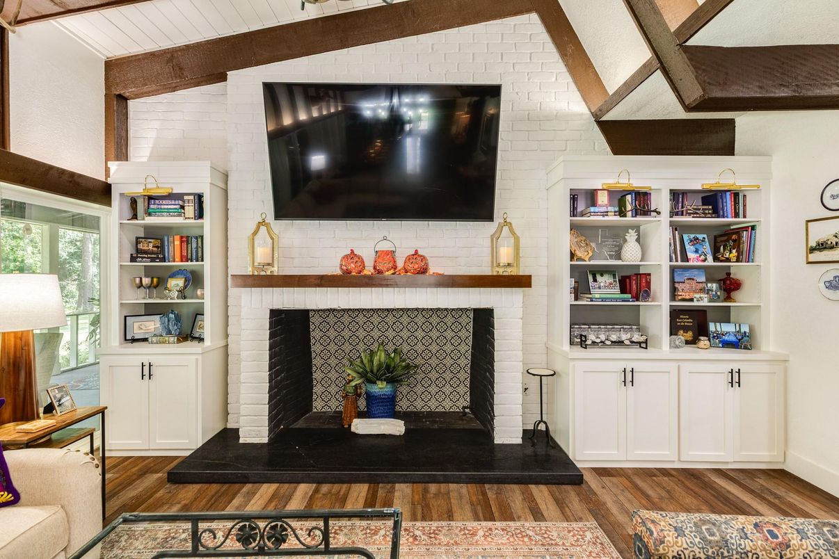 Fireplace, Interior, Wooden Beams, Wood Texture Flooring