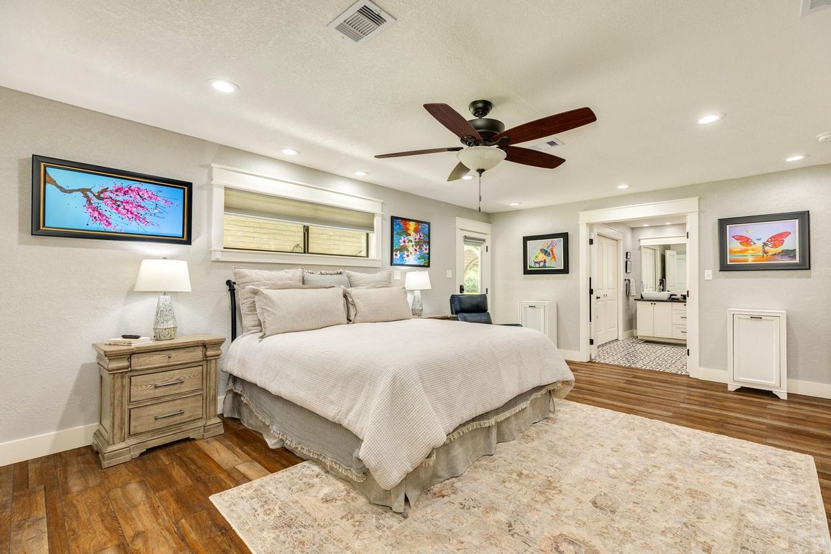 Bedroom, Interior, Recessed Lighting, Wood Texture Flooring