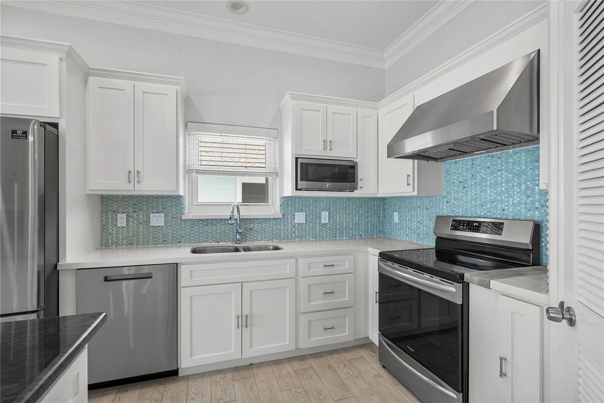 Interior, Kitchen, Stainless Steel Appliances, Wood Texture Flooring