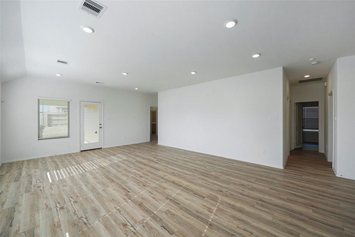 Empty room, Interior, Recessed Lighting, Wood Texture Flooring