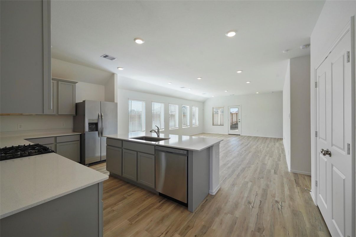 Interior, Kitchen, Recessed Lighting, Wood Texture Flooring