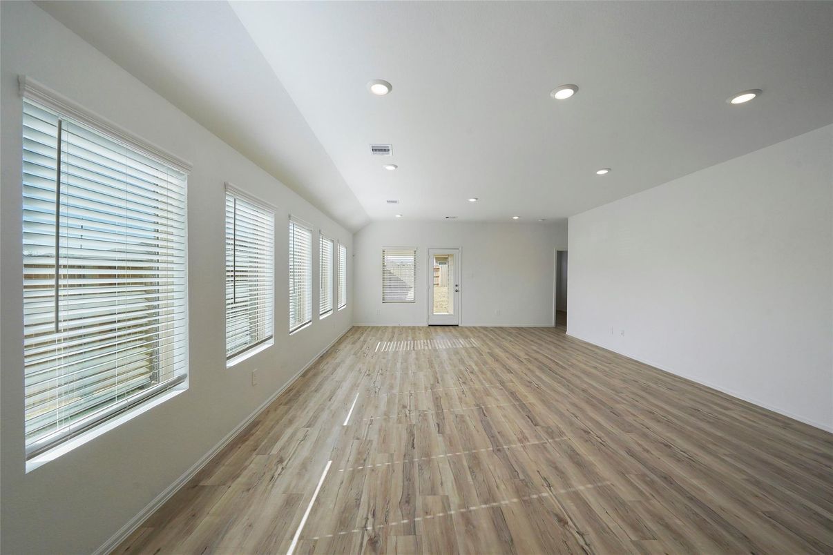 Empty room, Interior, Recessed Lighting, Wood Texture Flooring