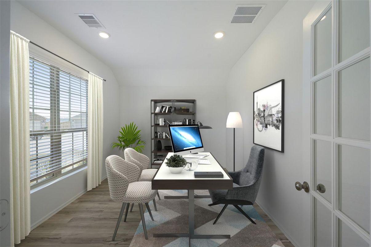 Home Office, Interior, Recessed Lighting, Wood Texture Flooring