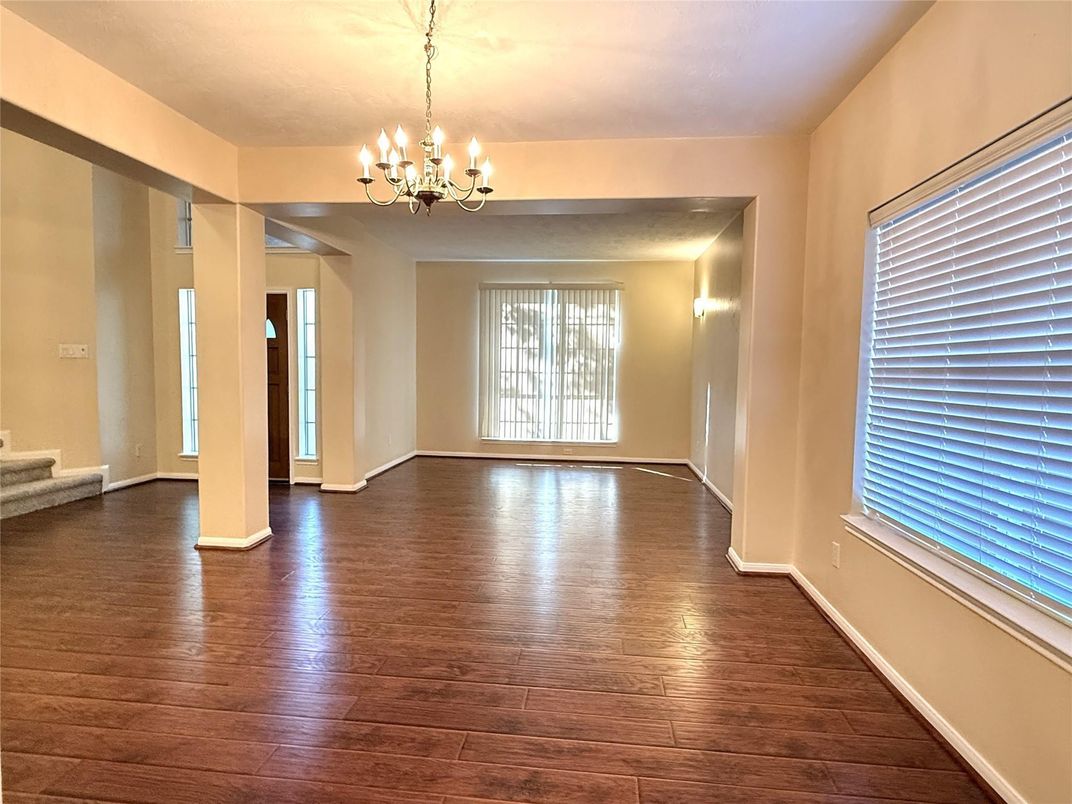 Chandelier, Empty room, Interior, Wood Texture Flooring