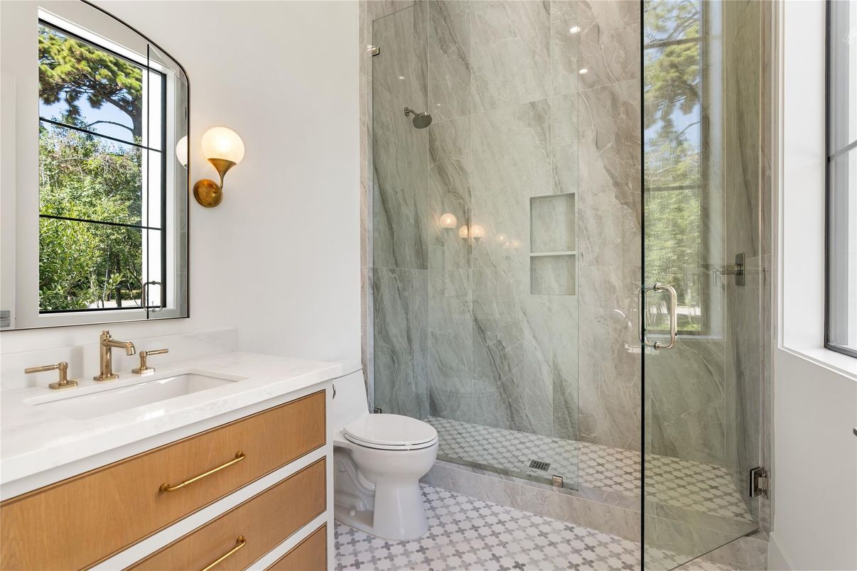 Bathroom, Glass Shower, Interior, Marble Walls