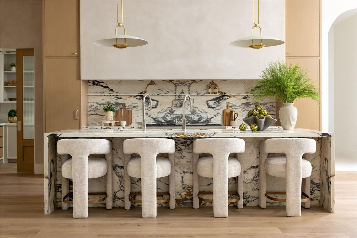 Interior, Kitchen, Pendant Lights, Wood Texture Flooring