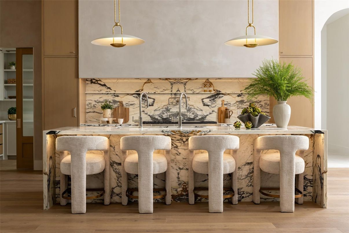 Dining room, Interior, Kitchen, Pendant Lights, Wood Texture Flooring