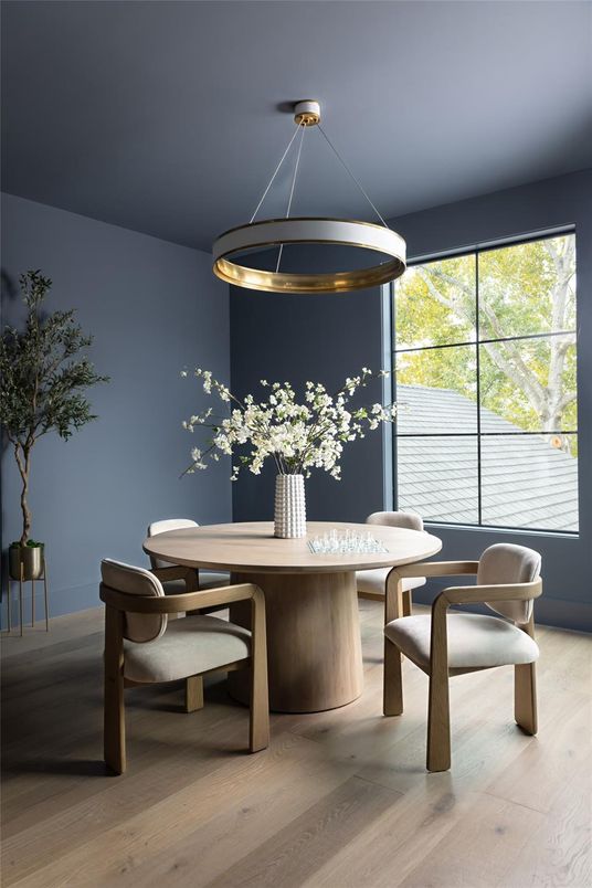 Dining room, Interior, Pendant Lights, Wood Texture Flooring