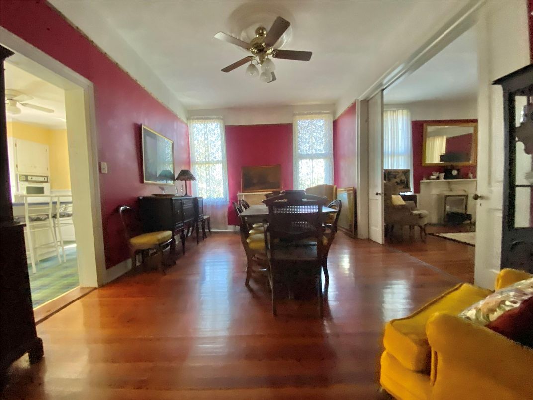 Dining room, Fireplace, Interior, Living room, Wood Texture Flooring