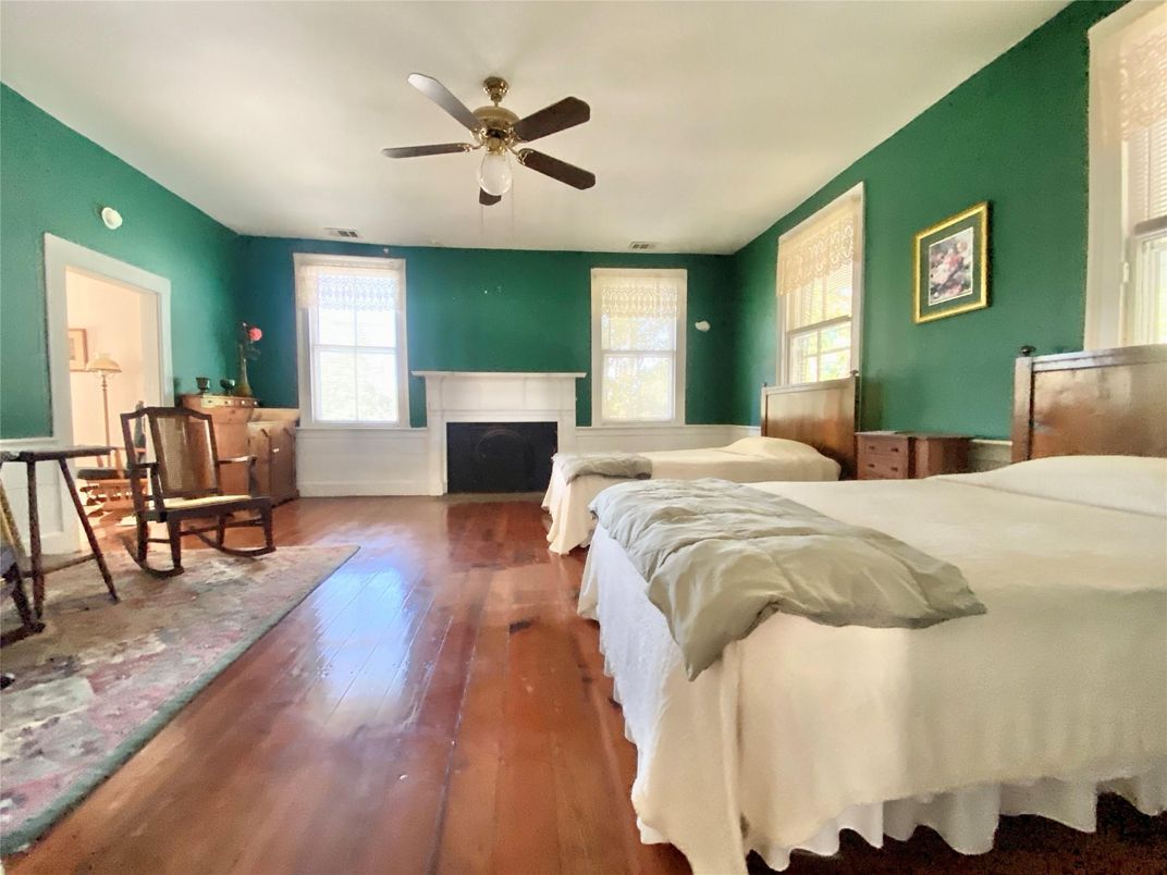 Bedroom, Fireplace, Interior, Wood Texture Flooring