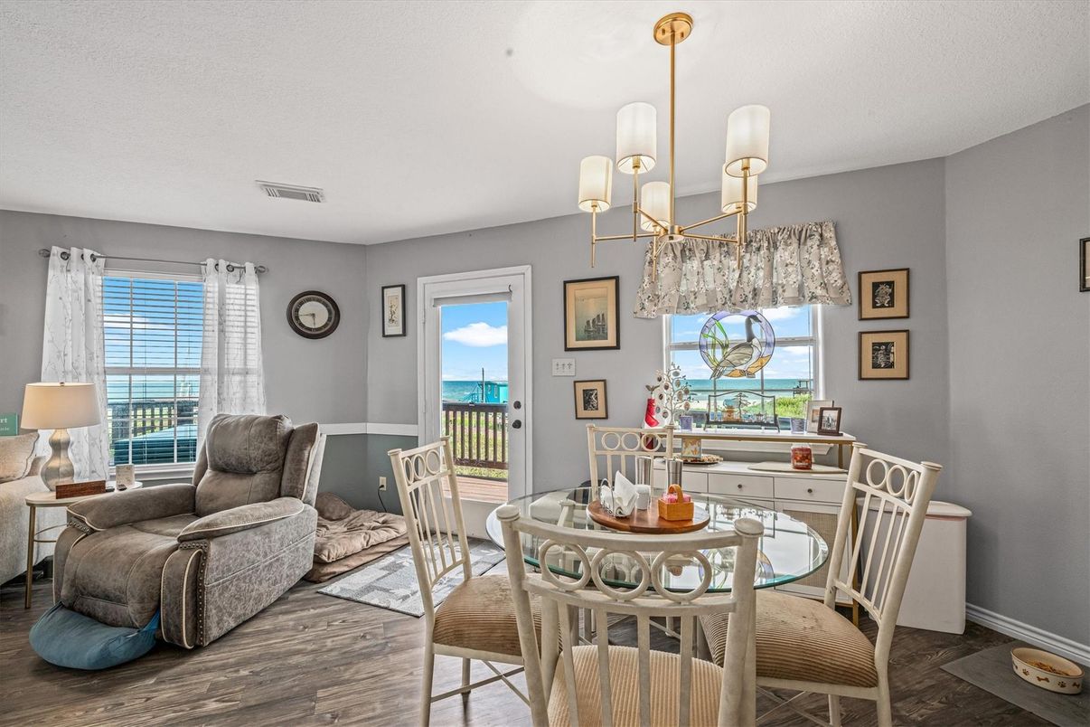 Chandelier, Dining room, Interior, Water, Wood Texture Flooring