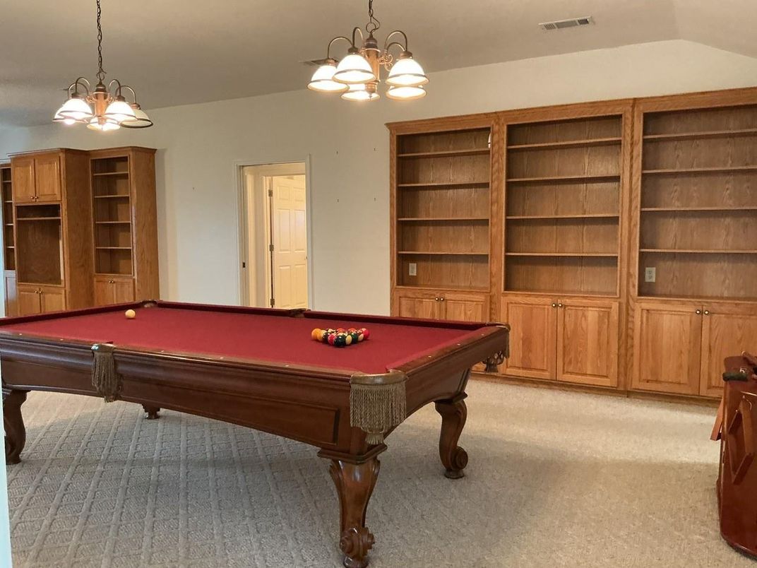 Billiard Table, Chandelier, Game Room, Interior, Pendant Lights