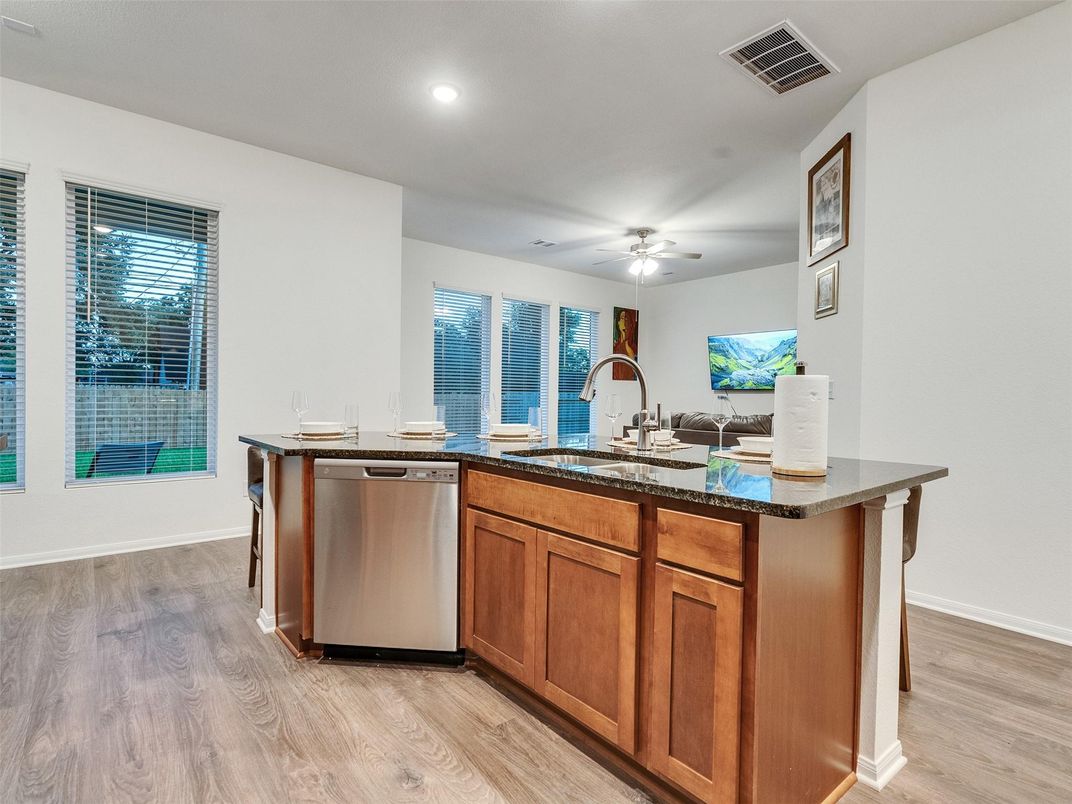 Interior, Kitchen, Recessed Lighting, Wood Texture Flooring