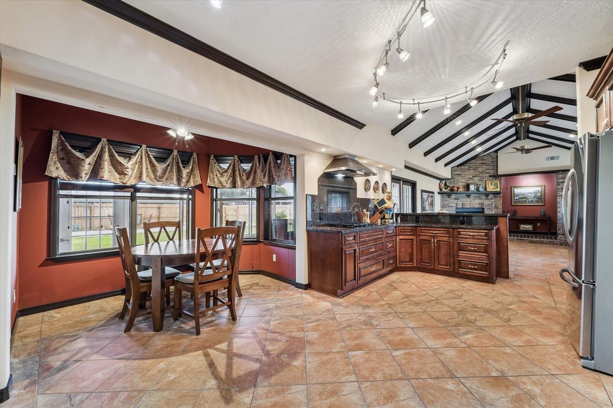 Dining room, Interior, Kitchen, Recessed Lighting, Stone Walls