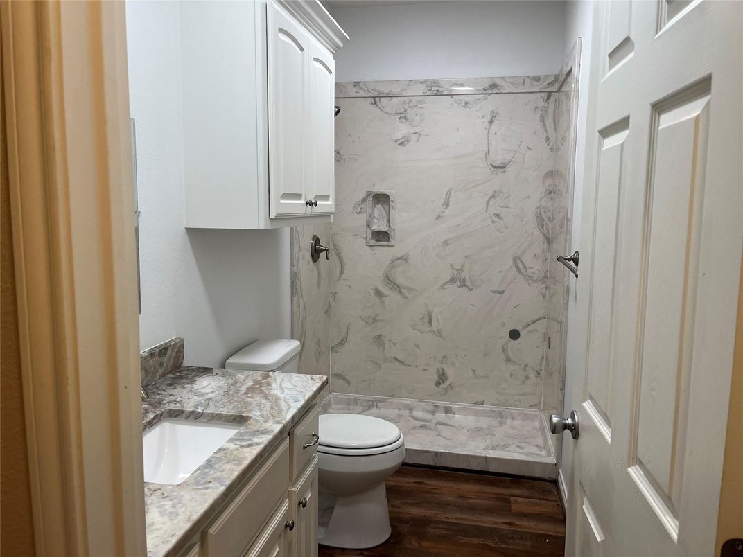 Bathroom, Interior, Marble Walls, Wood Texture Flooring