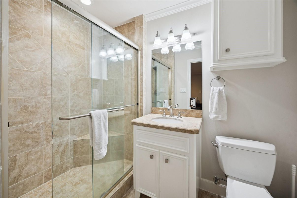 Bathroom, Glass Shower, Interior, Recessed Lighting