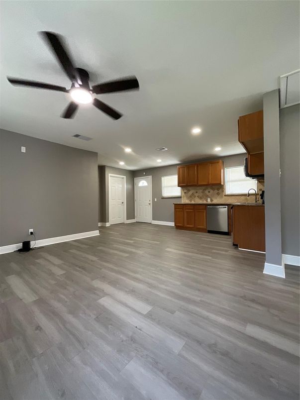 Interior, Kitchen, Recessed Lighting, Wood Texture Flooring