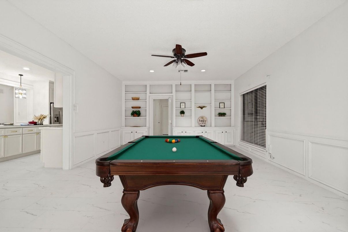 Billiard Table, Game Room, Interior, Marble, Pendant Lights, Recessed Lighting