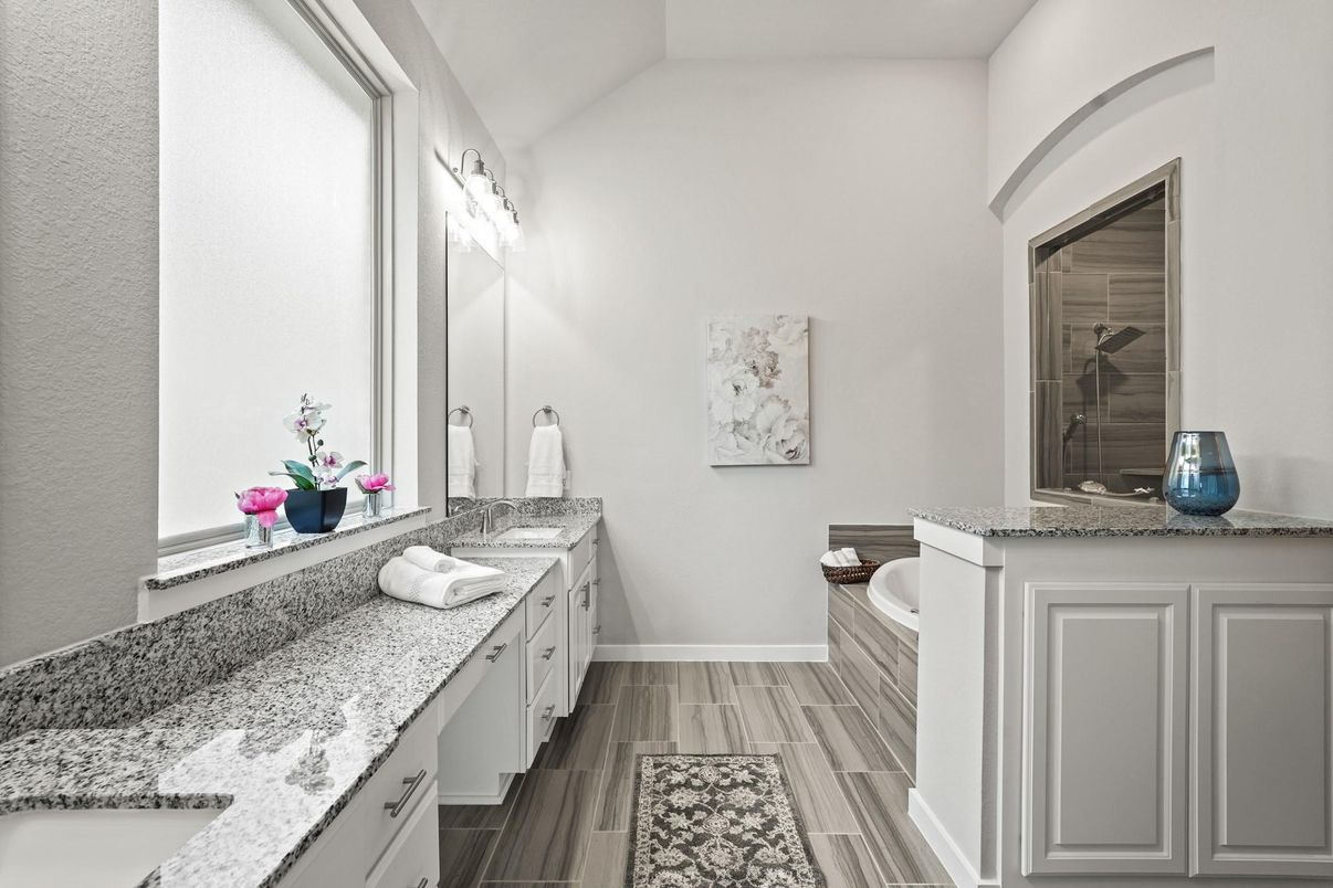 Bathroom, Dual Sink Vanities, Interior, Wood Texture Flooring