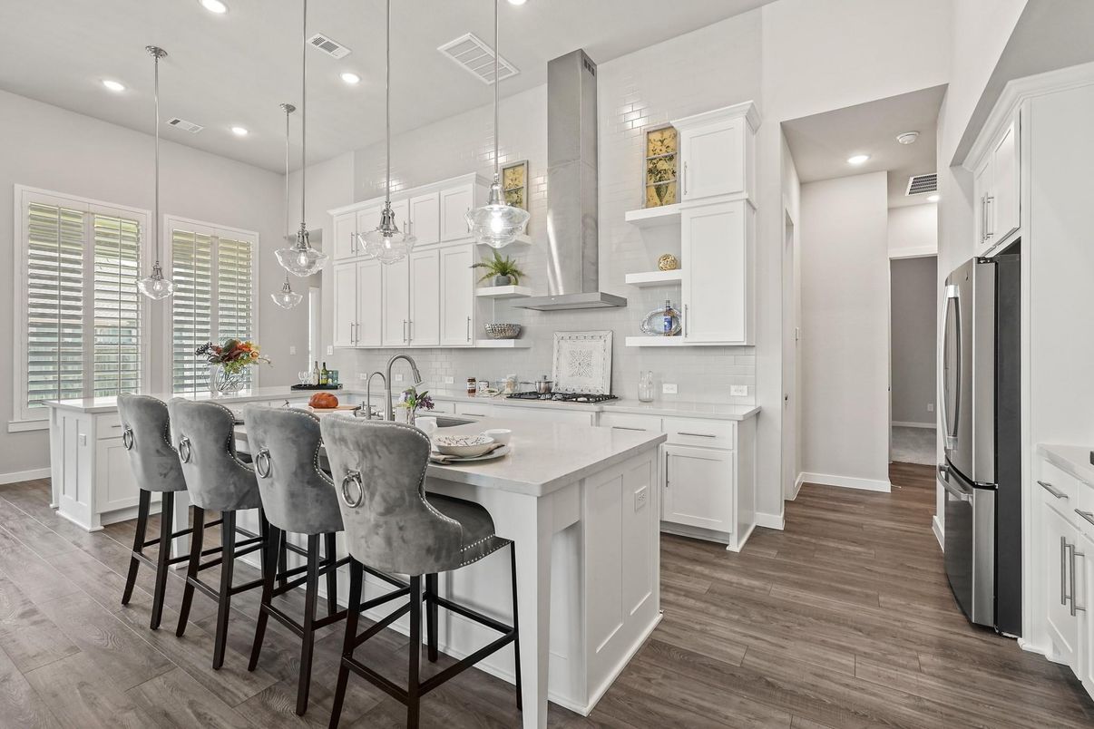 Interior, Kitchen, Pendant Lights, Recessed Lighting, Wood Texture Flooring