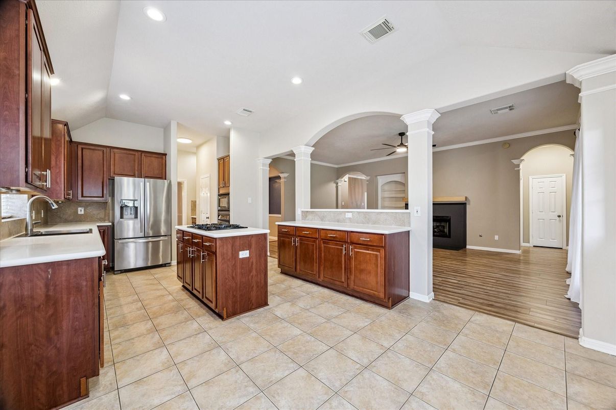 Interior, Kitchen, Recessed Lighting, Wood Texture Flooring