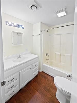 Bathroom, Glass Shower, Interior, Wood Texture Flooring