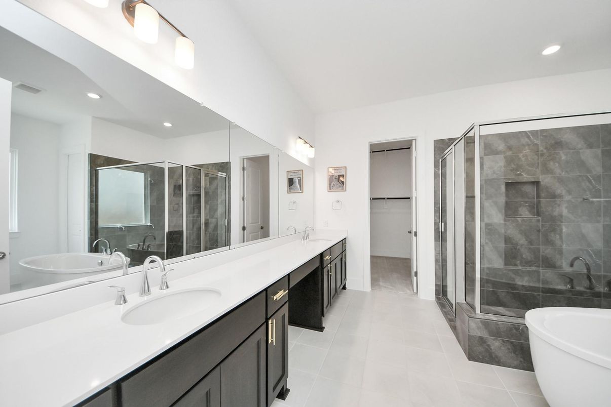 Bathroom, Dual Sink Vanities, Glass Shower, Interior, Recessed Lighting